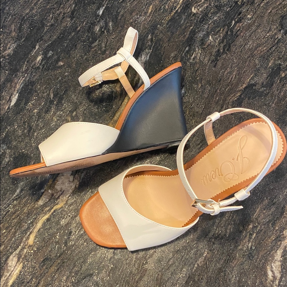 J. Crew White, Tan, and Black Wedge Leather Sandals - Picture 5 of 5